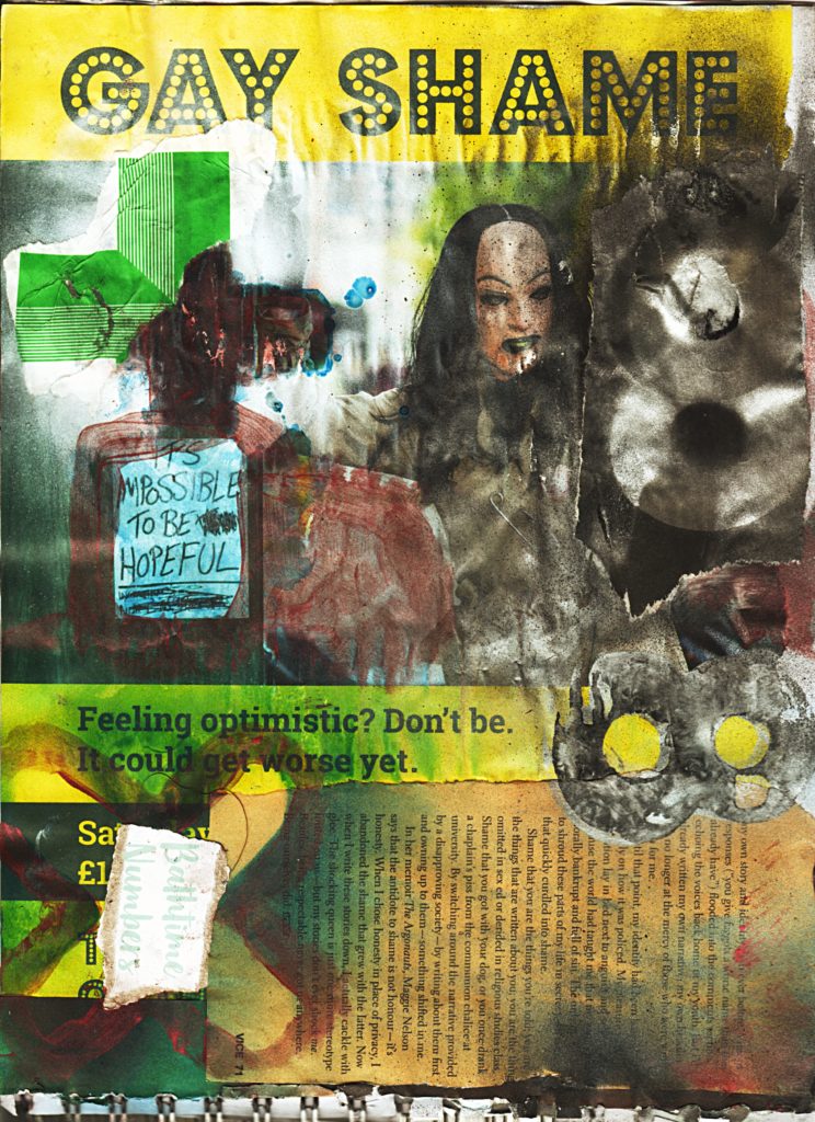 88X It's Impossible To Be Hopeful (Gay Shame), Skratchbook, Spraypaint, Children's Paint, Stencils, Stamps and Collage, A4