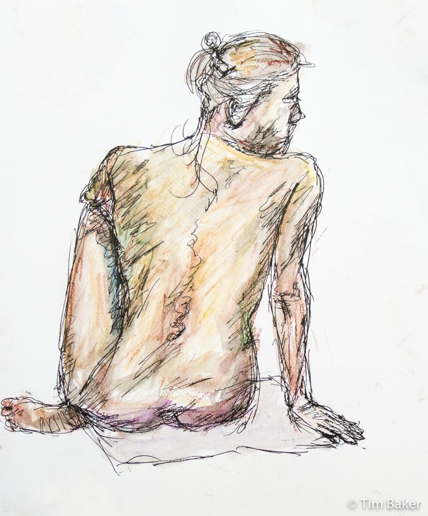 Life Drawing 20: Pigma Micron 08 pen and Watercolour Sticks, A4
