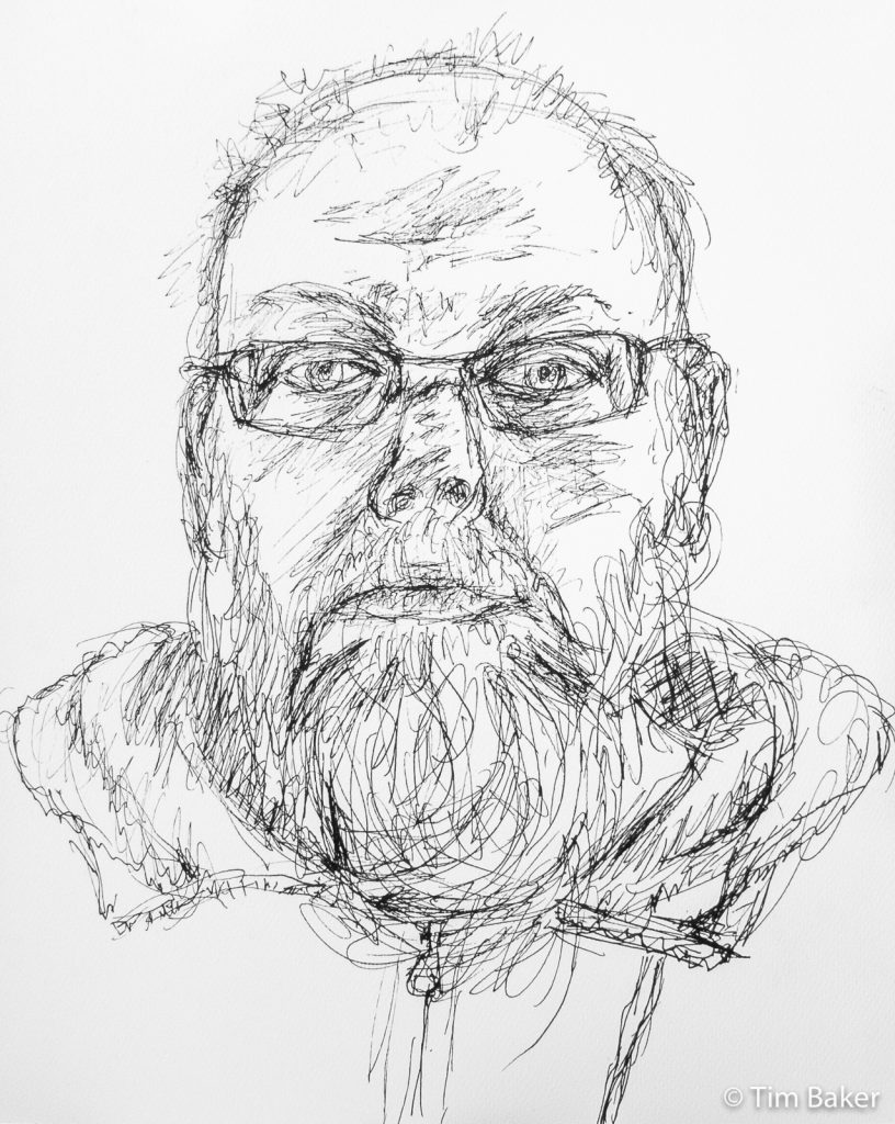 Self Portrait #1 - Pigma Micron 08 on watercolour paper, 15x10"