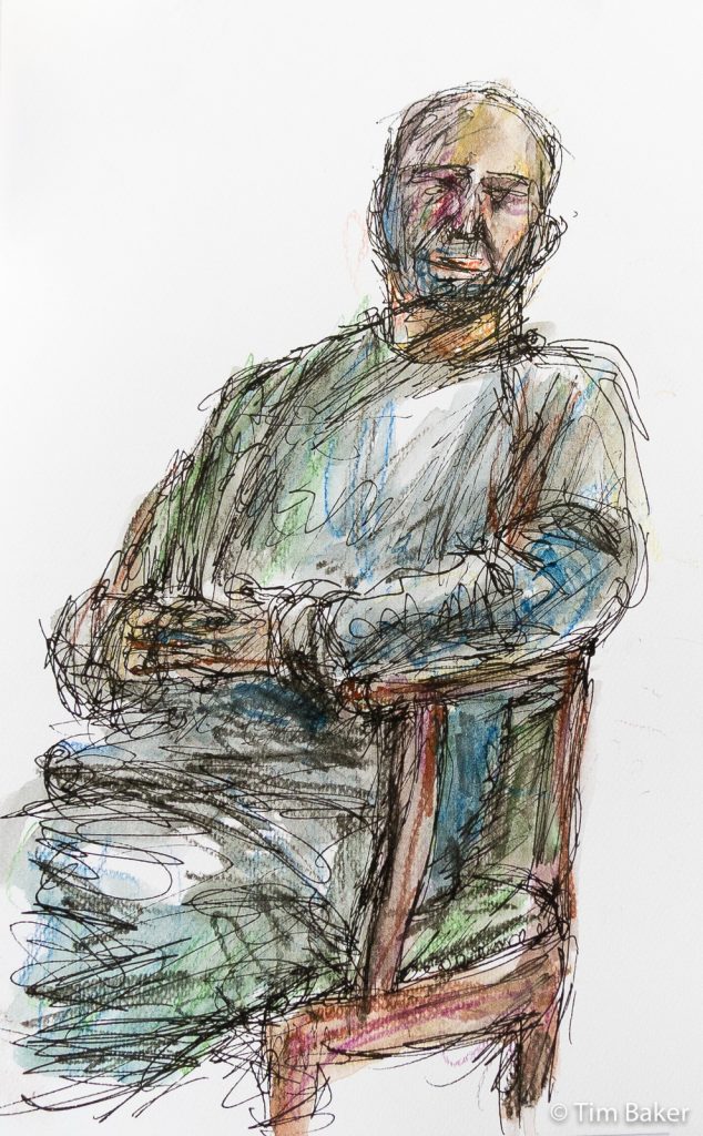Oliver, Drink & Draw #1, Watercolour Sticks and Pigma Pen, A4