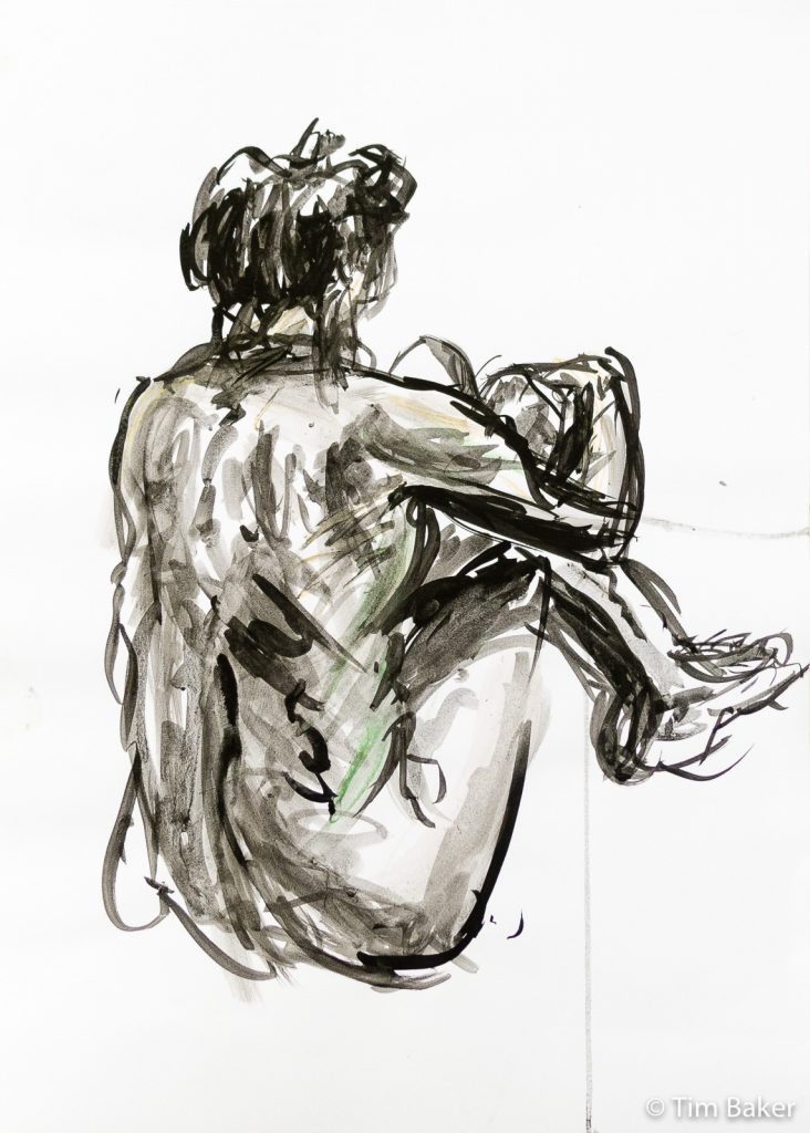 Marcus, Life Drawing #21, W&N Ink and brush, water soluble crayon, Posca? A2