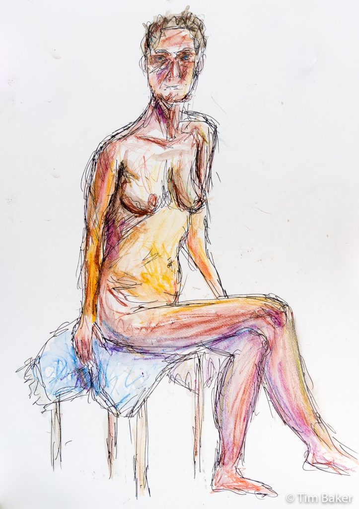 Life Drawing 24, A3, Watercolour Sticks and Pigma Pen