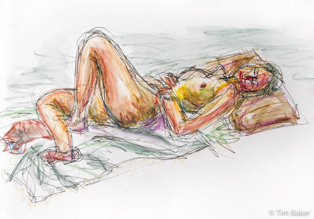 Ash, Life Drawing #25, Watercolour Sticks and pigment liner, A3