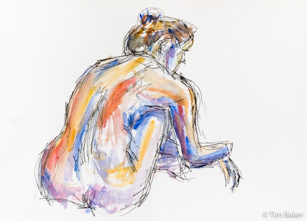 Ash, Life Drawing #26, Pigma pen and watercolour, 15X10