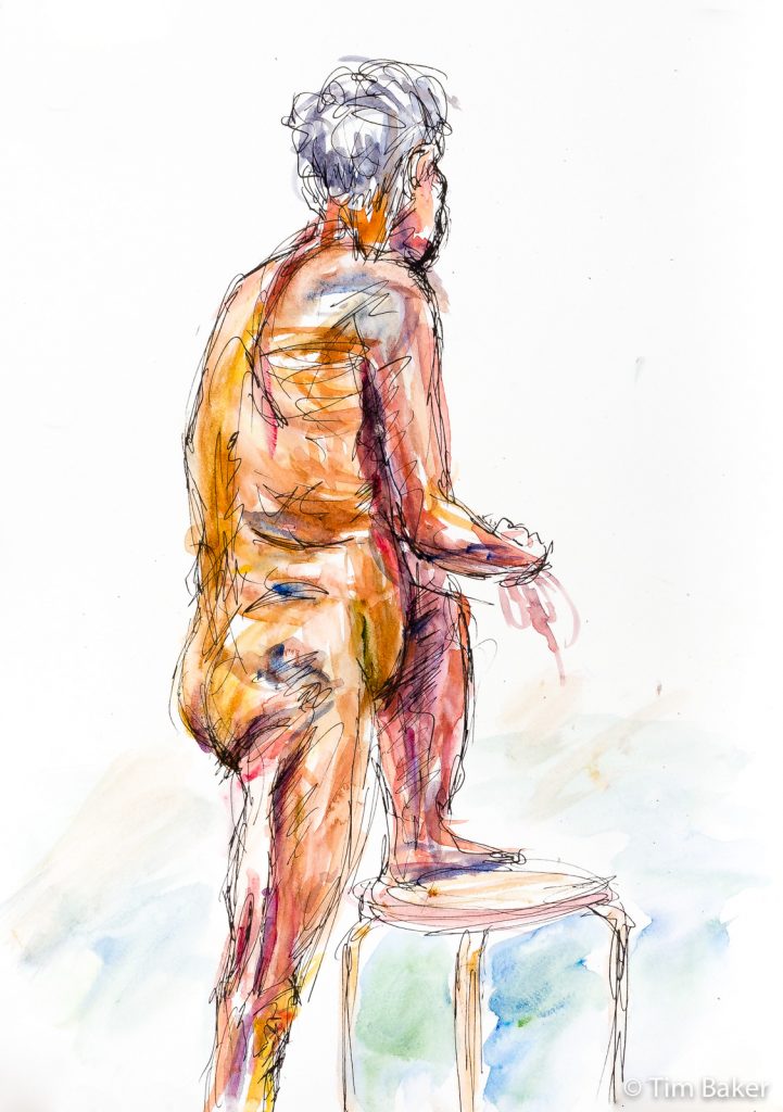 Hugh, Life Drawing #27, Watercolour and Pigma pen, oversize A3