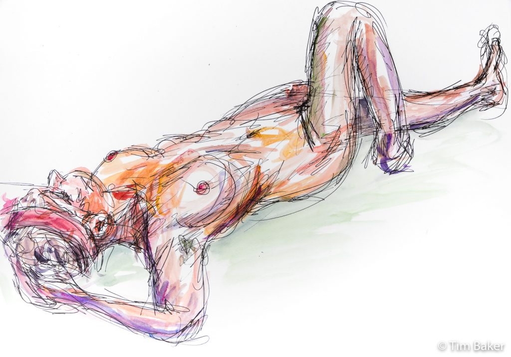 Life Drawing #28, Watercolour and pigma pen, A3