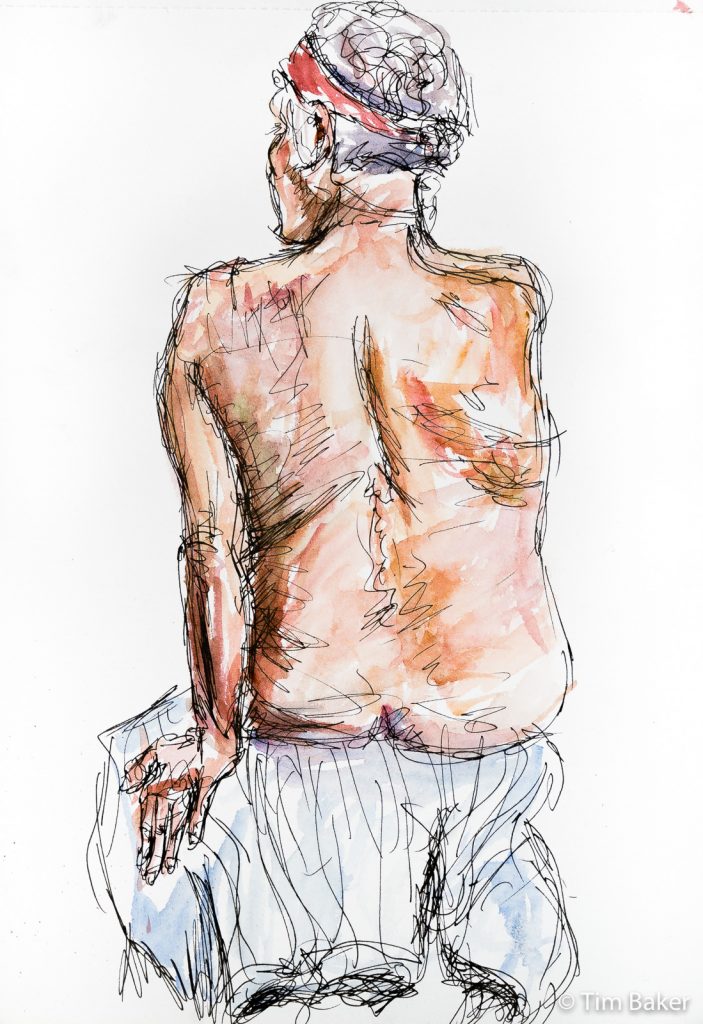 Life Drawing #28, Watercolour and pigma pen, A3