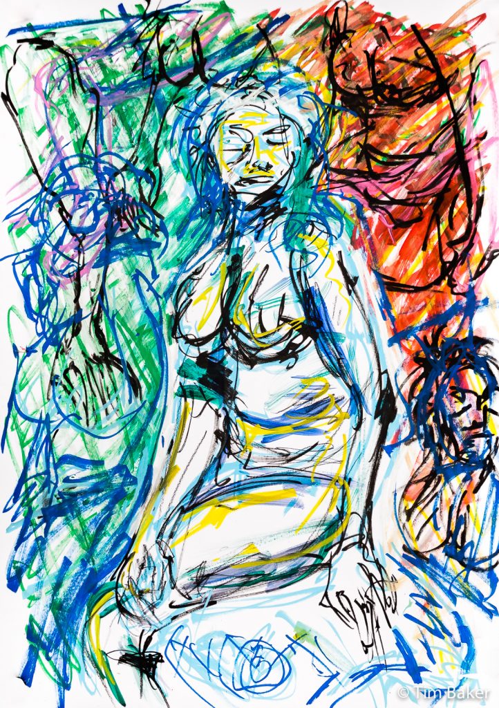 SubMarine Girls (Hypersomnia), Life Drawing #29, Posca, Conte Pencil, Acrylic Paint. Watercolour Stick, A1