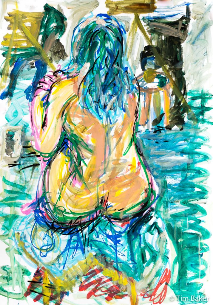 Marine Girl (Studio #2), Life Drawing #29, Acrylic paint and Posca, A1