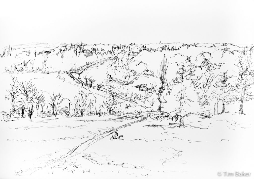 View from Richmond Hill - Dip pen study, A3