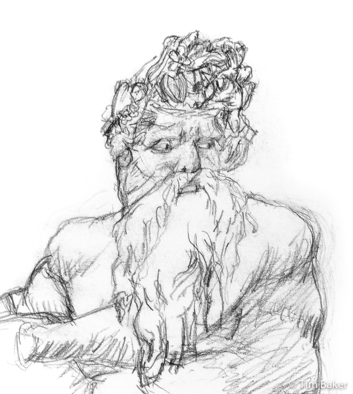 River God #4 (detail), Carbon Pencil on A3 watercolour paper