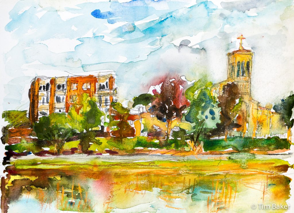 View of St Raphael's - final watercolour May 2019 - SOLD