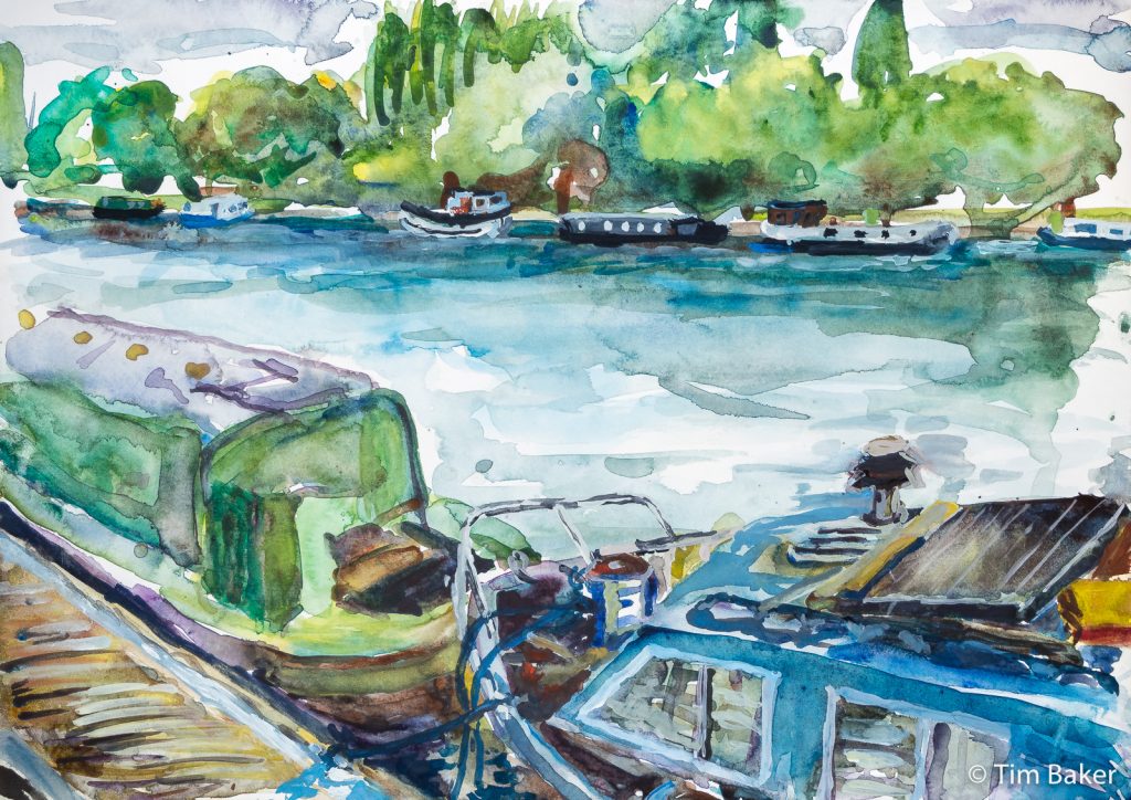 Barges, Kingston (final), Watercolour and Gouache, A3