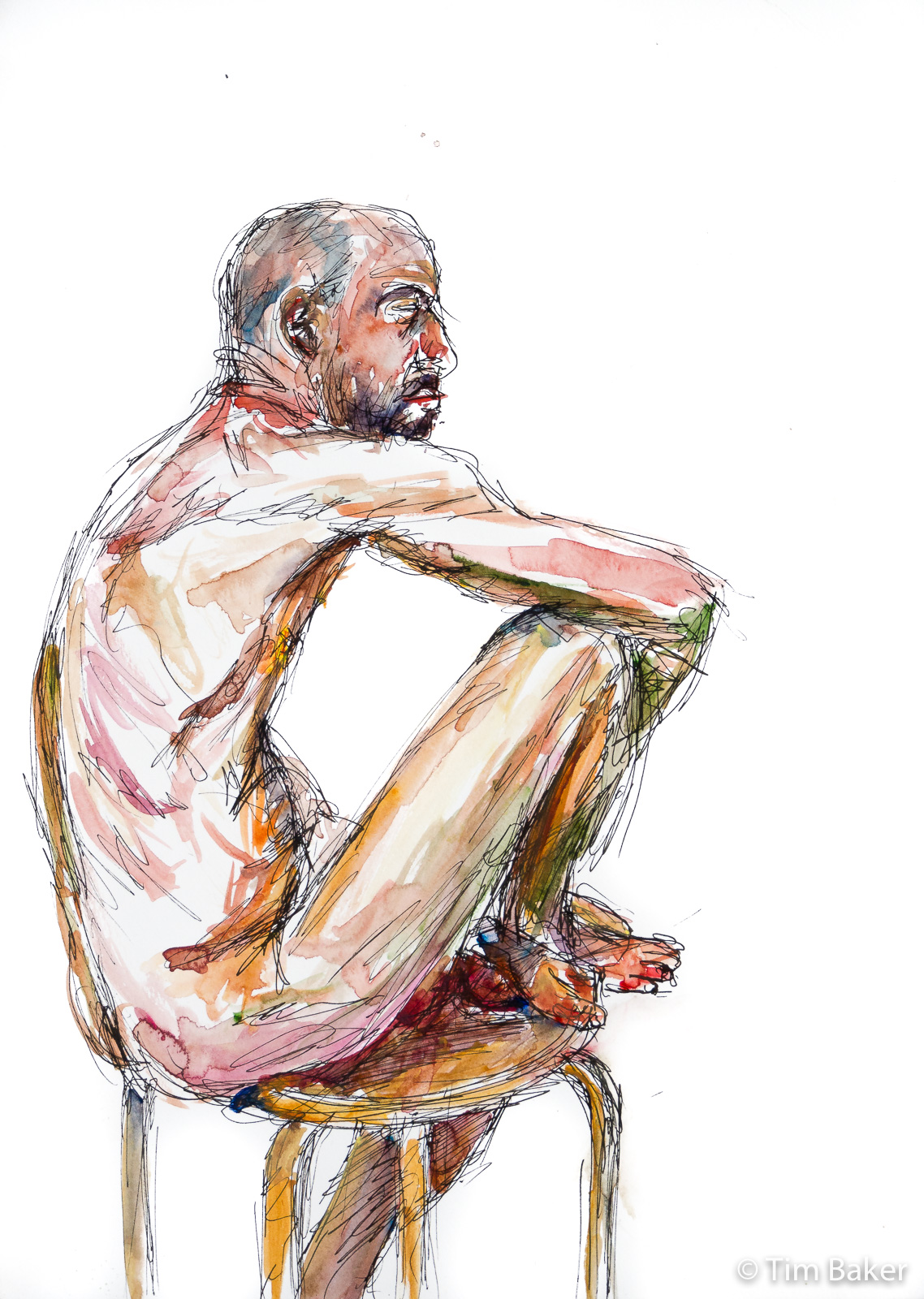 Dom Life Drawing #31, Watercolour and Pigma Pen, A3