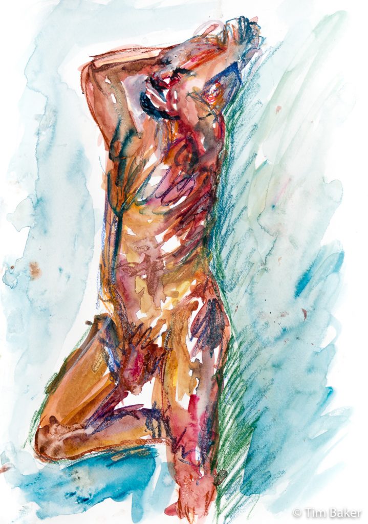 Dom (aka 'Lenin in the Shower') Life Drawing #31, Watercolour, Conte Crayon, A3