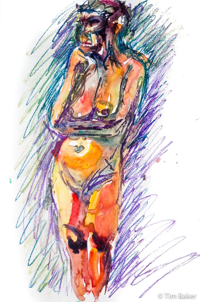 Life Drawing #33, Watercolour and Conte Crayon, A3