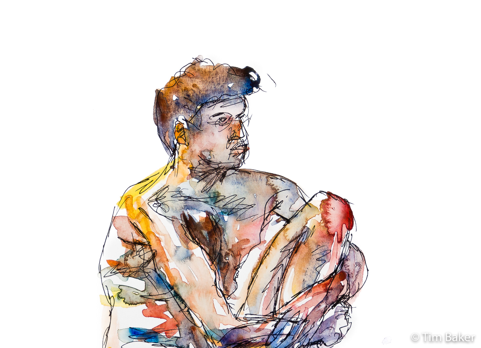 Life Drawing #35 - Marcus, Watercolour A3 (detail)
