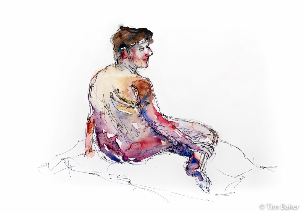 Life Drawing #35 - Marcus, Watercolour and dip pen, A3