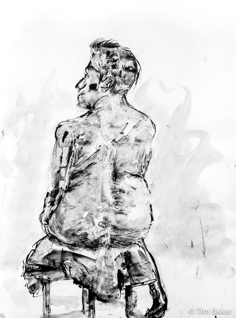Champaa, Life Drawing #39, Quill drawing with India Ink, Masking Pen and brush, A2 cartridge paper.