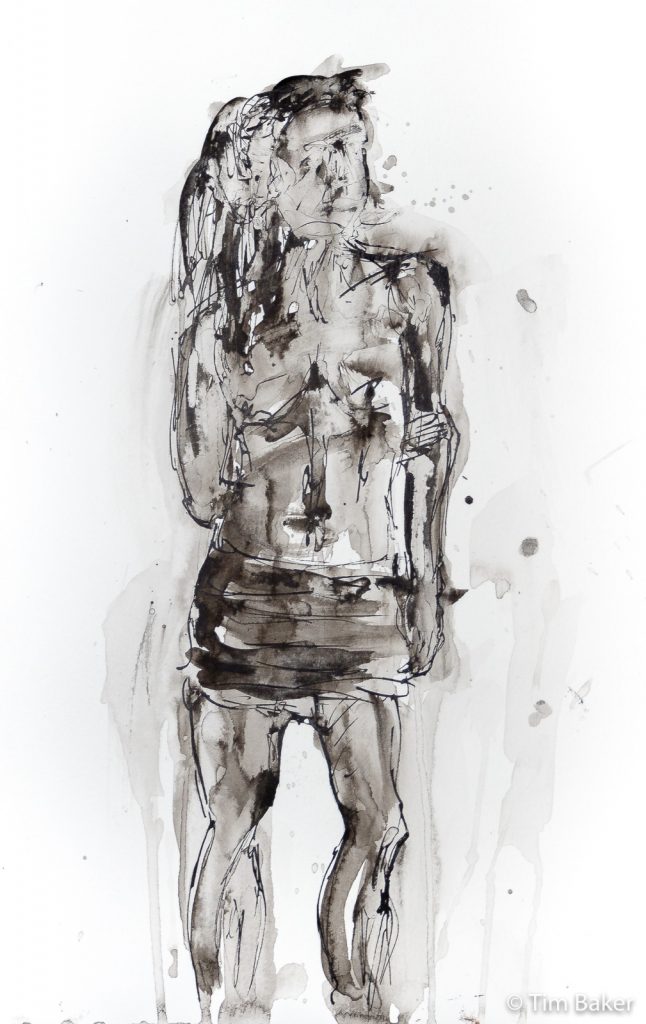 Life Drawing #40 - Tessa, Quill Drawing and Brush, A3