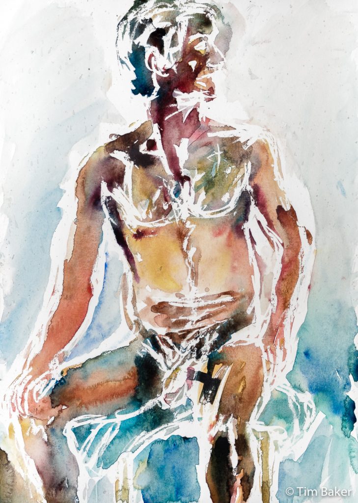 Life Drawing #41 - Connor (Negative Space Series), Watercolour and Masking Fluid , A3