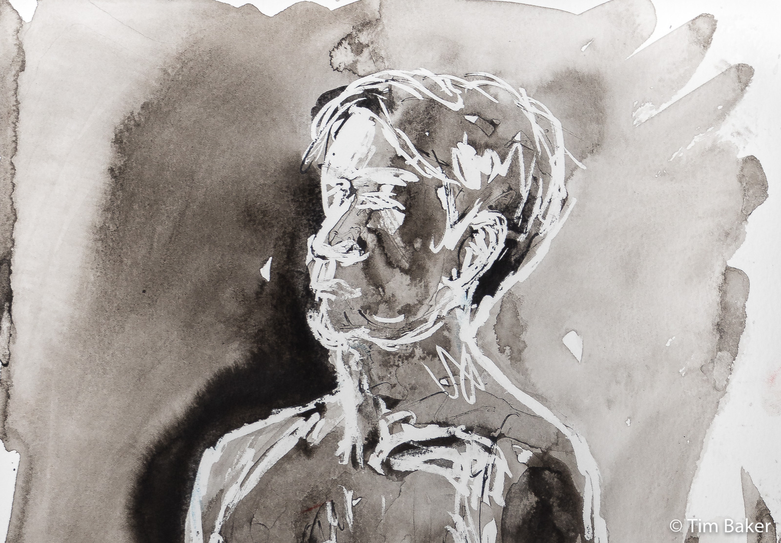 Life Drawing #41 - Connor (Negative Space Series) - detail, Brush and Ink with Masking Fluid , A3