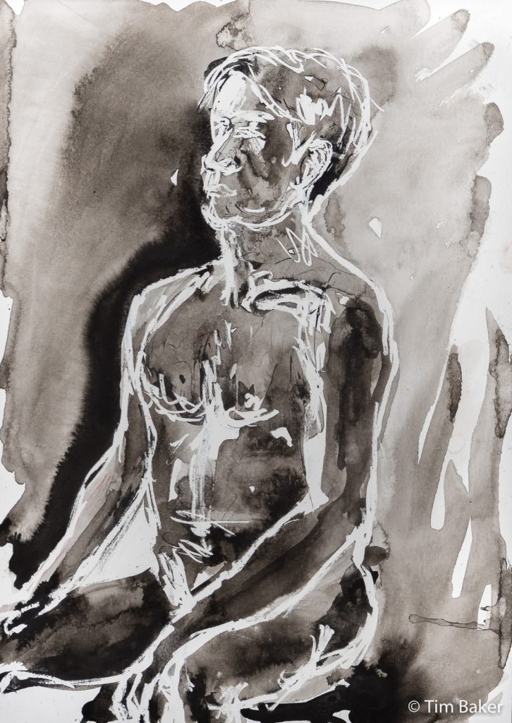 Life Drawing #41 - Connor (Negative Space Series), Brush and Ink with Masking Fluid , A3