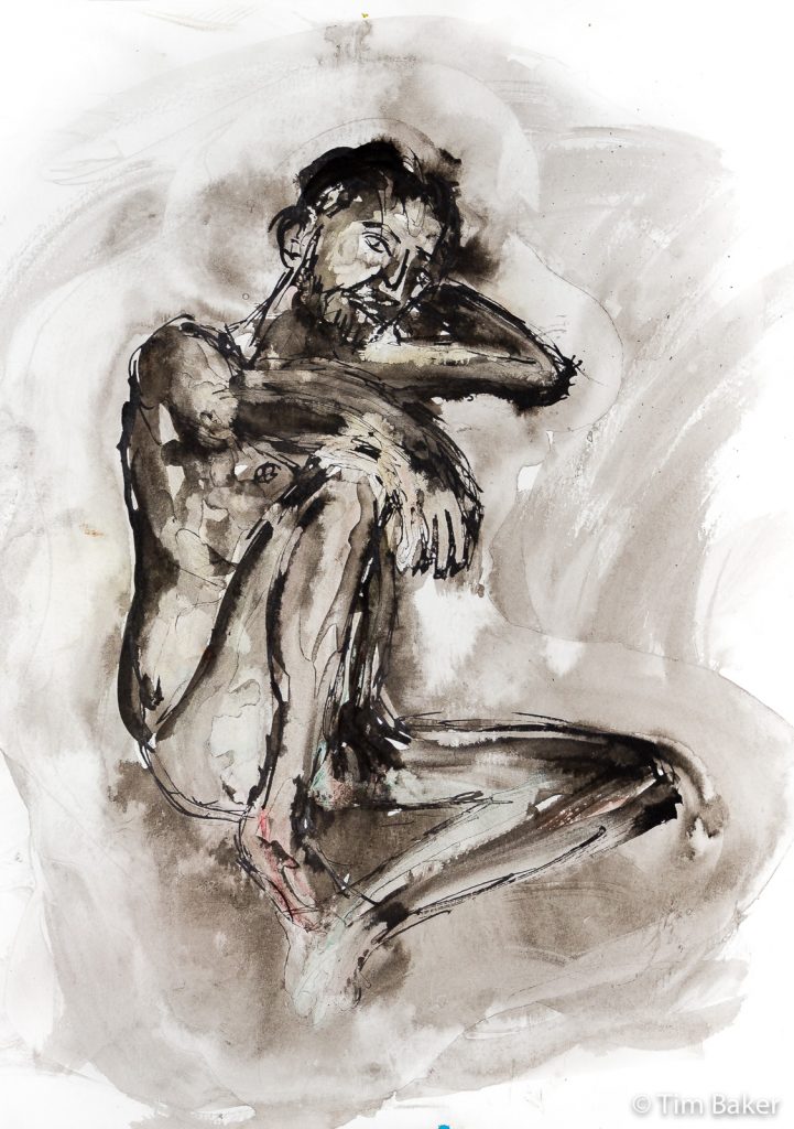 Benjamin, Kate's Life Drawing #1, Quill, Watercolour and Brush, A3