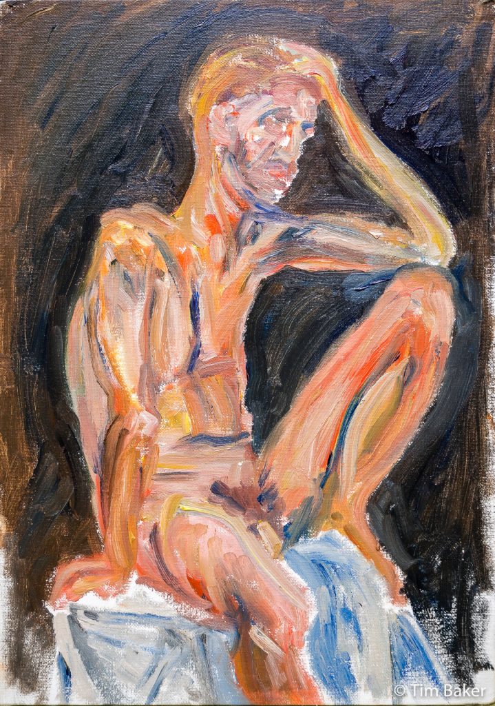 Benjamin, Kate's Life Drawing #1, Oils (1 1/2 hour pose), A3 - top lit view