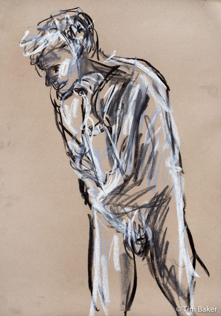 Hugh, Life Drawing #44, Charcoal, Grey and White Chalk, A2