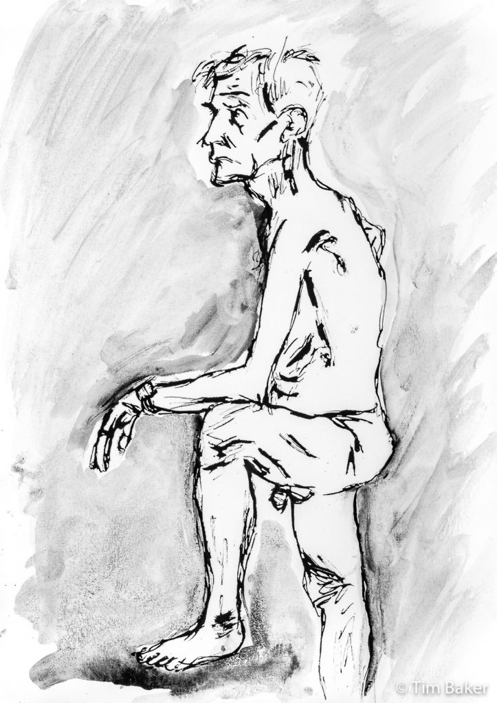 Hugh, Life Drawing #44, Quill drawing with brush and ink, A3