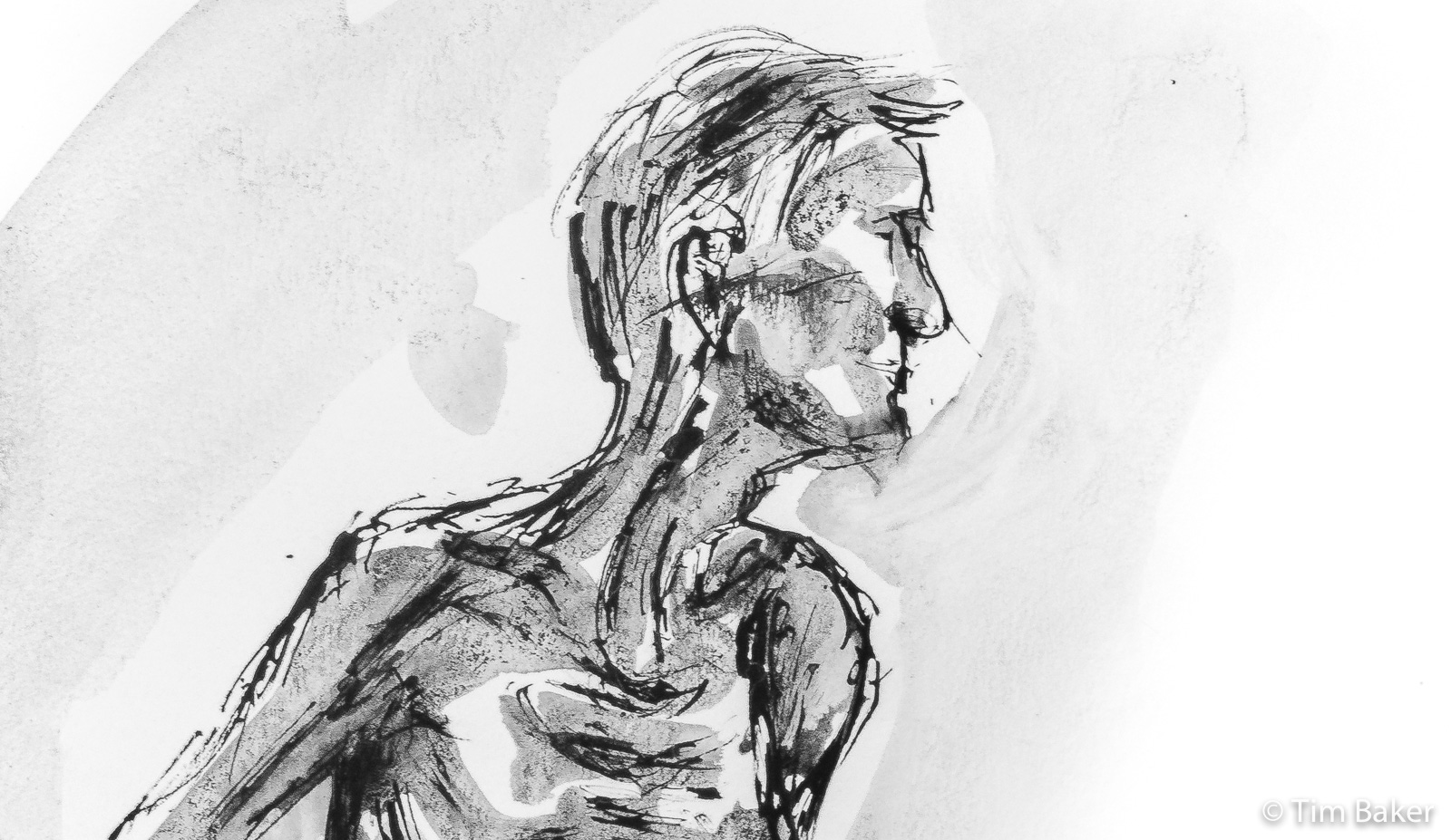 Life Drawing #46 - Hugh, Quill drawing with brush and ink, A3 (detail)