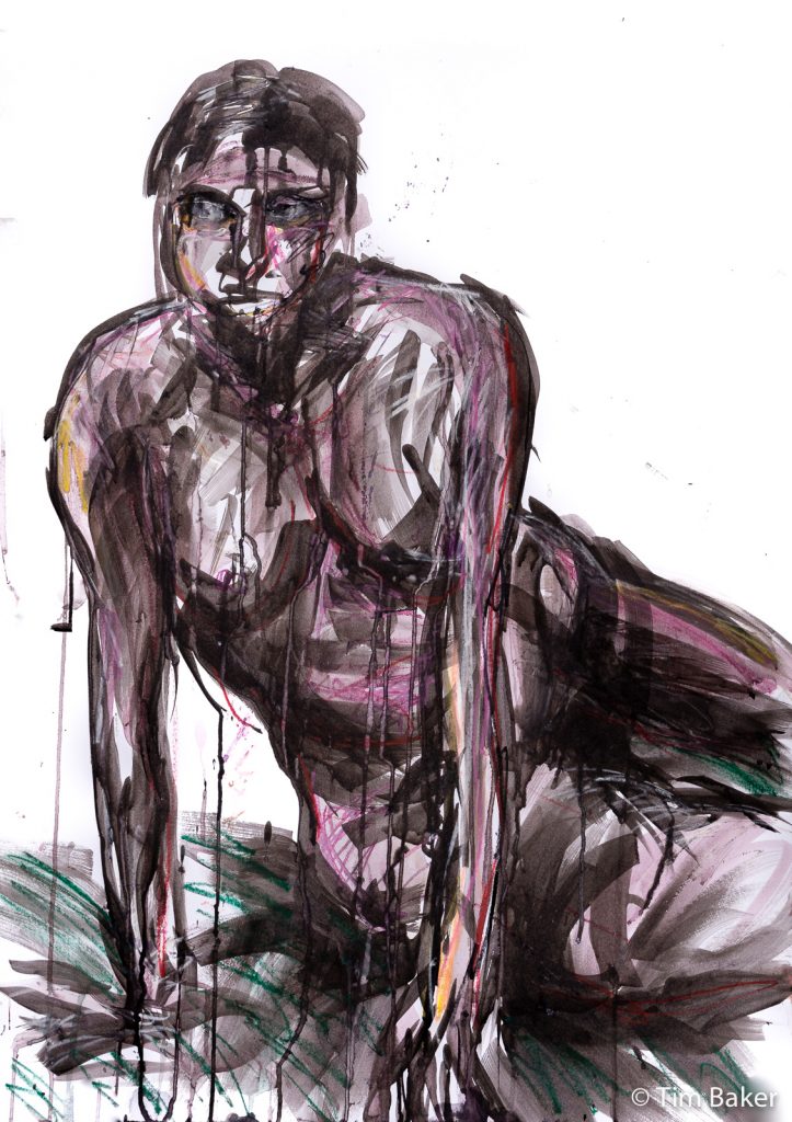 Life Drawing #49, Stabilo Woody, Drawing Ink and Acrylic Ink, A1