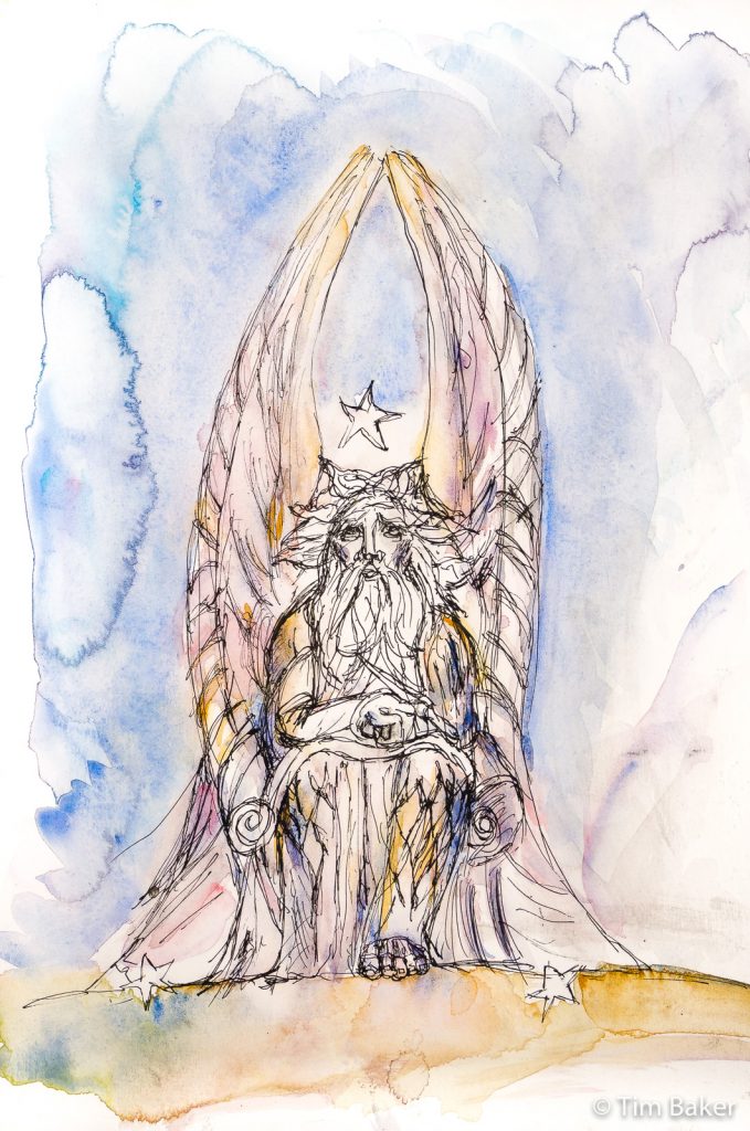 Inktober #20 - Where Angels Fear To Tread, after Blake's Recording Angel. Dip pen and Watercolour, A3.