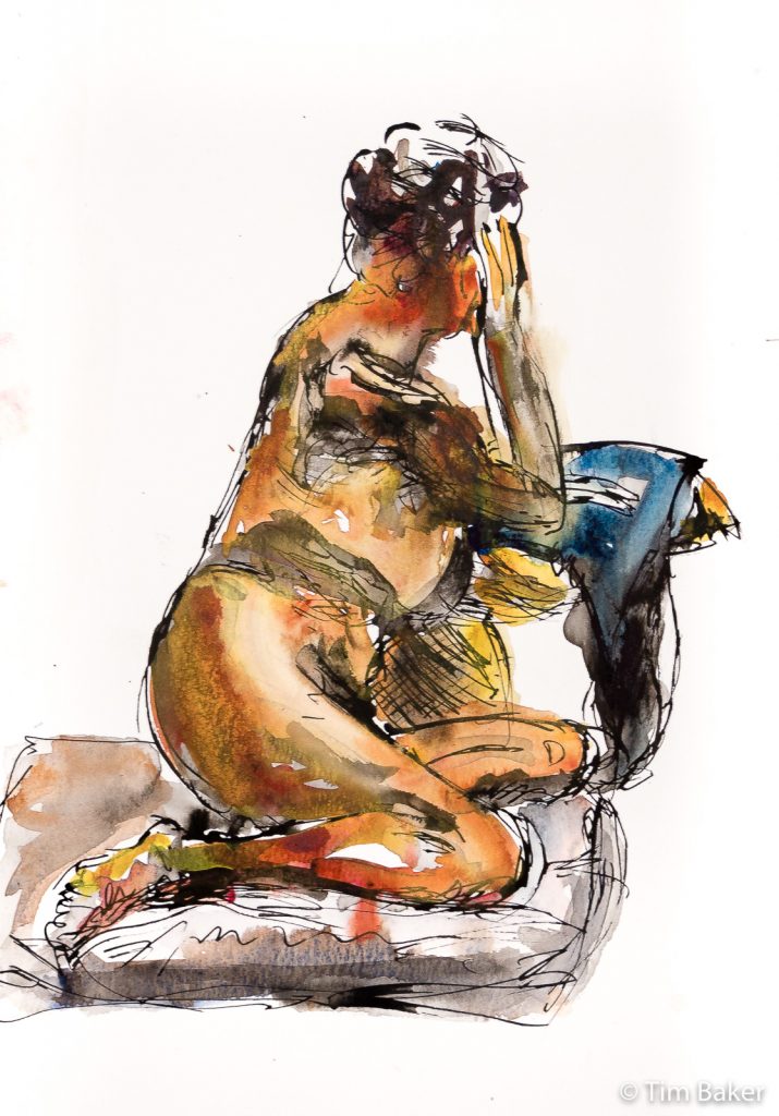 Life Drawing #52, Dip-pen, ink wash and watercolour, A3