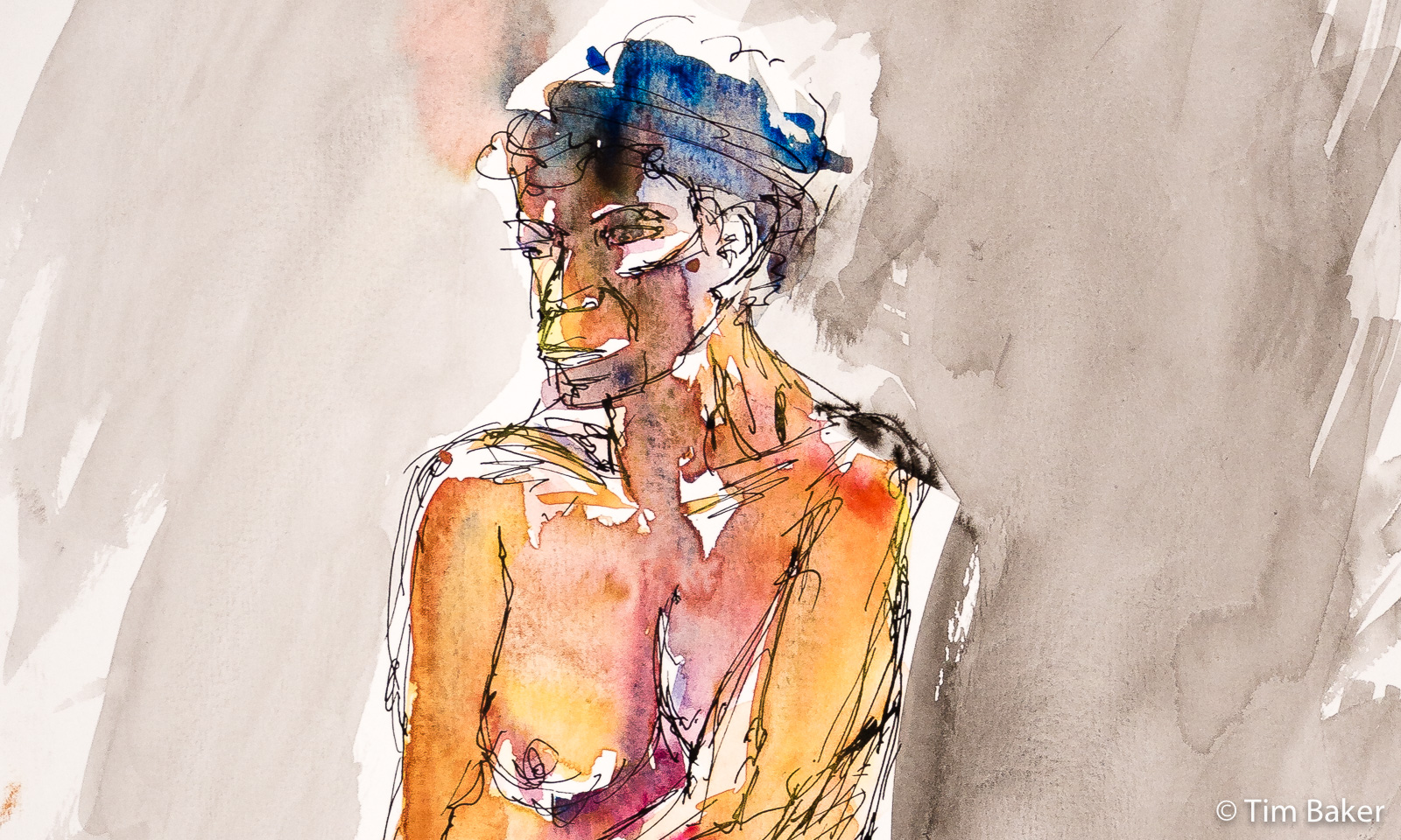 Life Drawing #52 (detail), Watercolour and Pigment Liner, A3