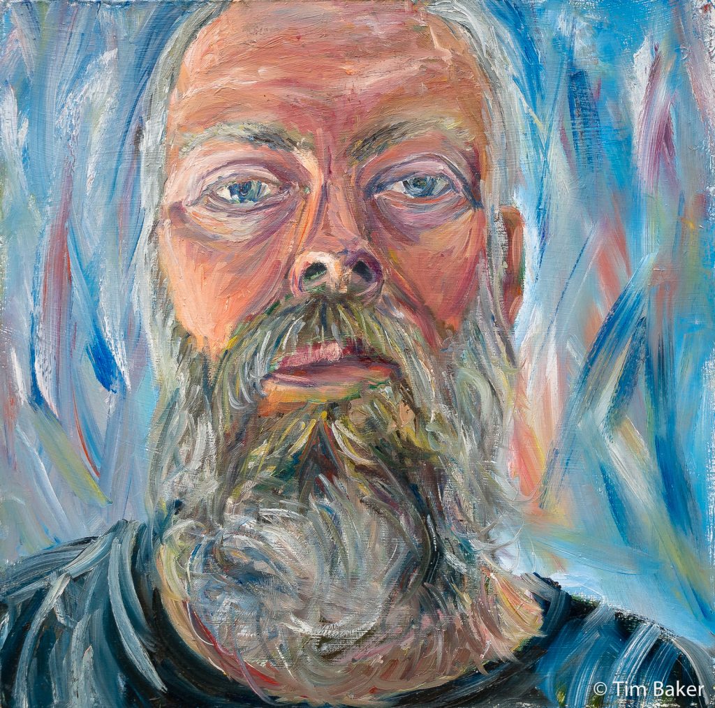 Blue Self Portrait (#2) (top lit version), oils.