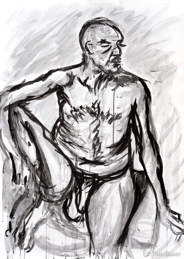 Nick, Life Drawing #54, India Ink and brush, A1 paper.