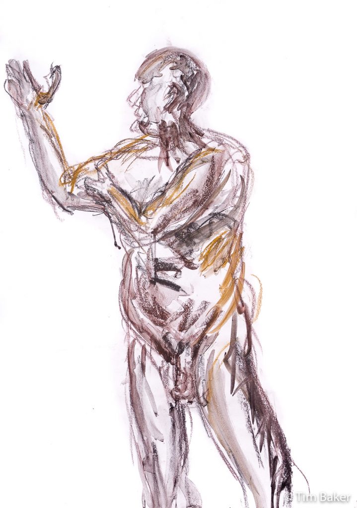 Nick (5 minutes), Life Drawing #54, Derwent XL blocks and brush, A1 paper.