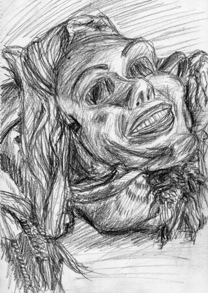 Tragedy is Comedy (White Mask), 5PM Challenge 17 No. 1, Woodless Charcoal, A4 sketchbook.