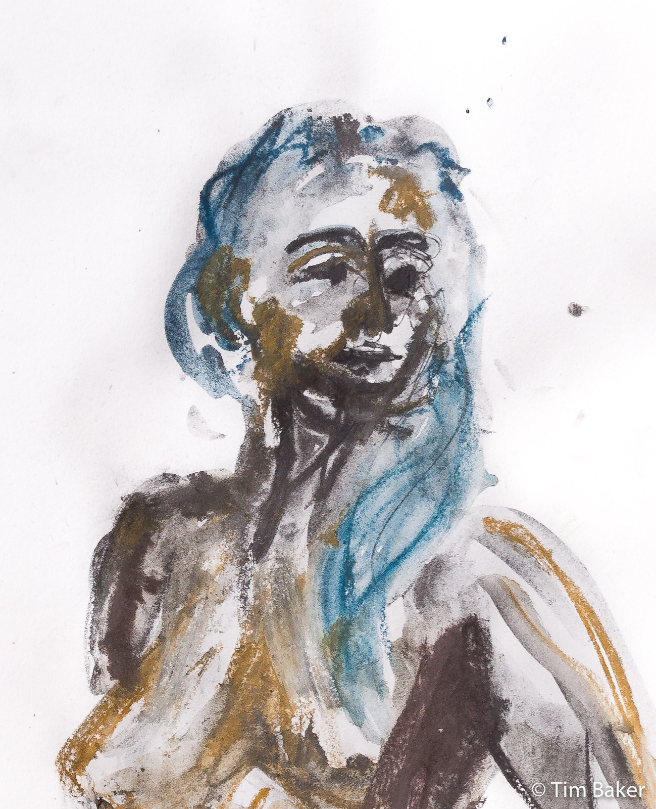 Anna (detail), Life Drawing #62, Derwent XL blocks, brush and graphite powder, A2