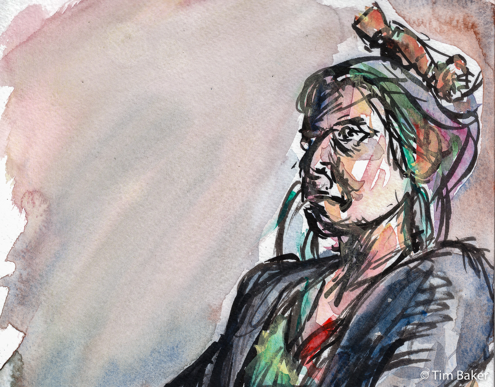 Matriarch (detail), Aniela, Portraits at the Pub 5, Brush Pen and Watercolour on A4.