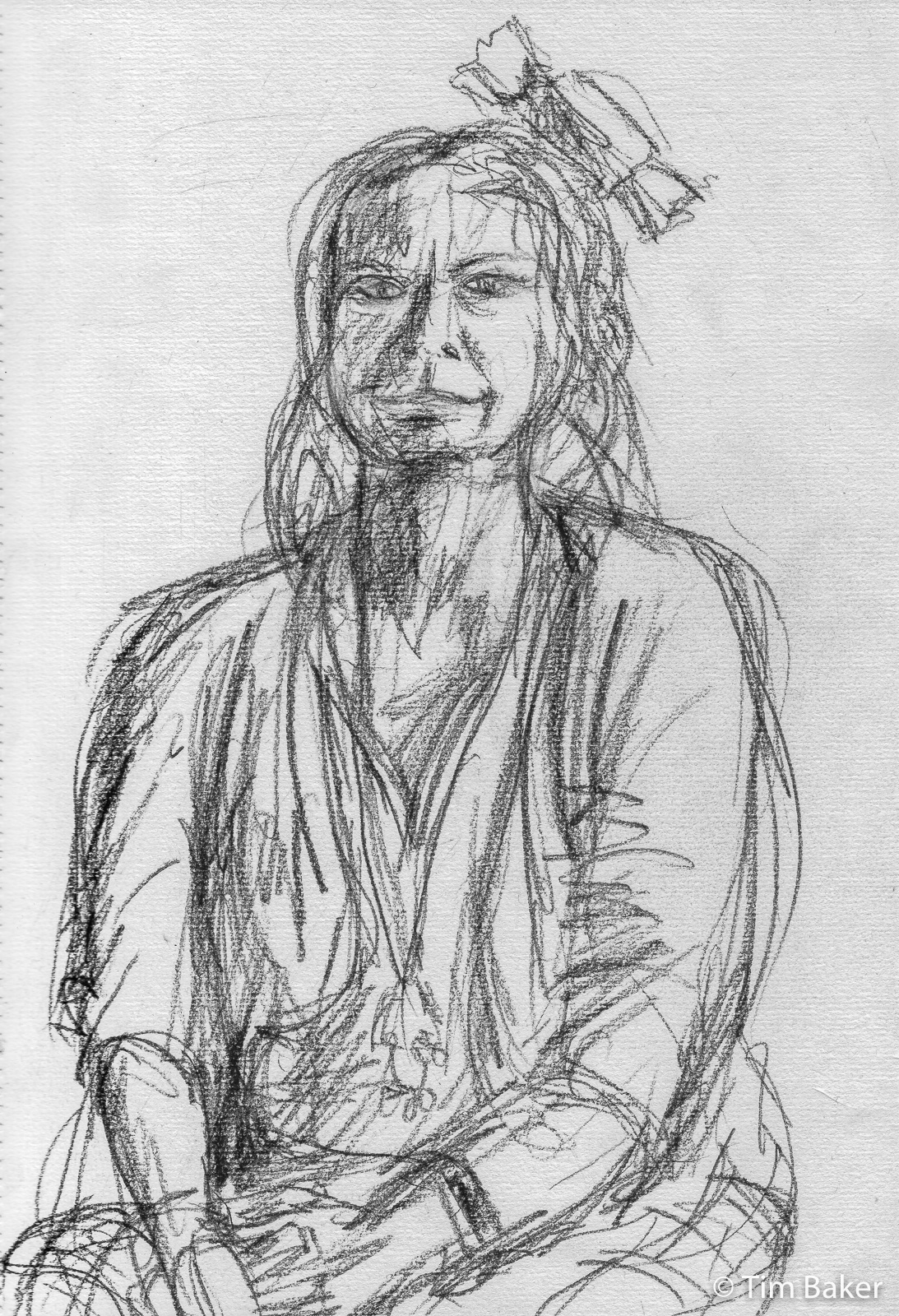 Aniela,Portraits at the Pub 5, Woodless charcoal on A4 paper.