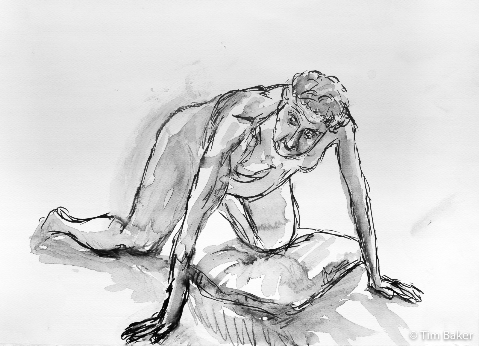 Tim, Life Drawing #66, Brush Pen and Chisel Faber Castell Pitt pen and wash, 35.5x51cm, F5 Fabriano Paper.