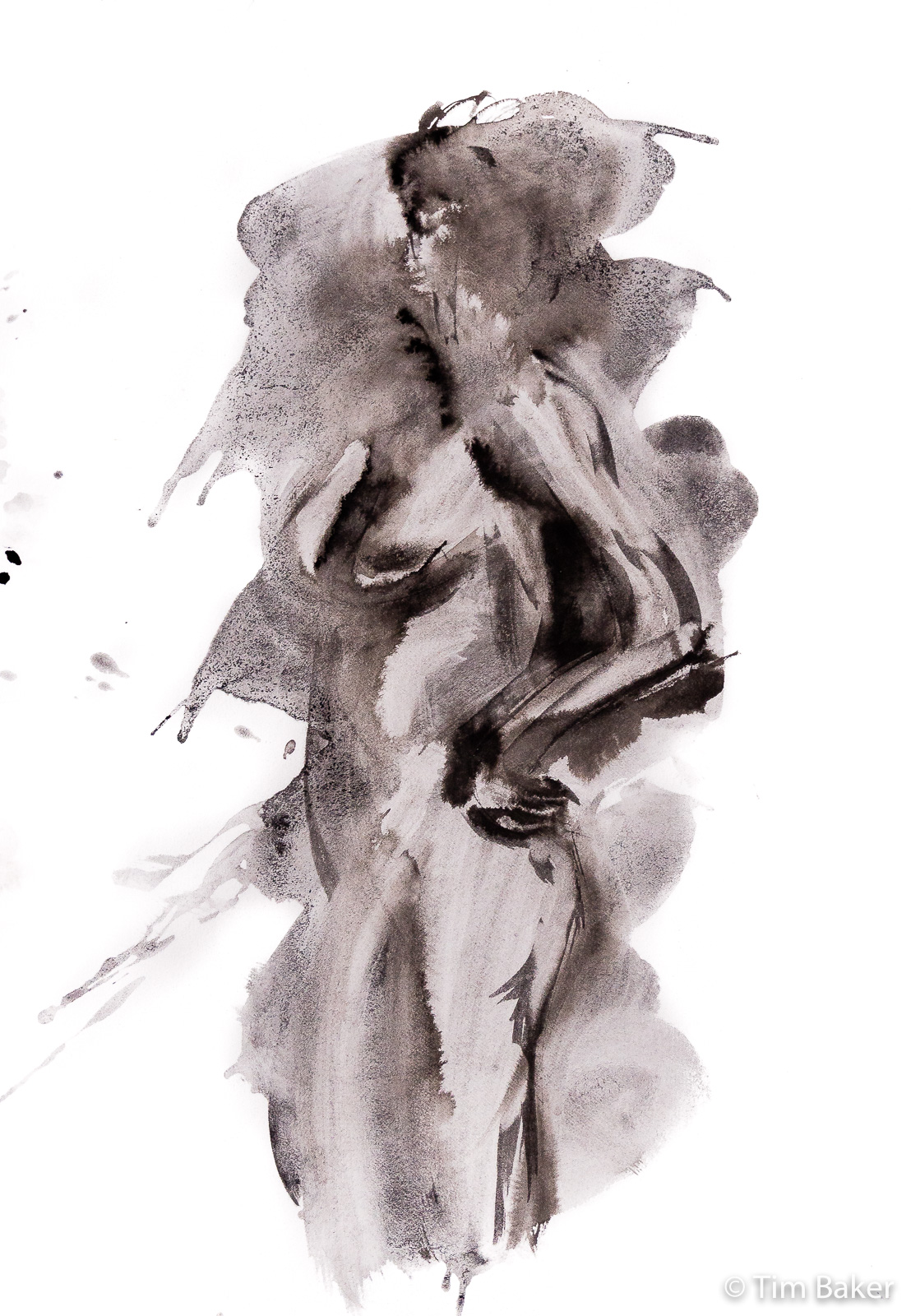 Lola (5 minutes), Life Drawing #69, Ink and round sash brush, Fabriano Rosaspina paper, 35.5x50cm
