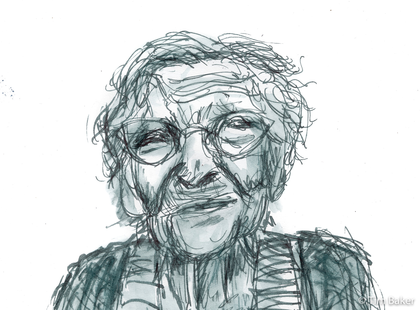 Old Woman (detail), Online Portraits No. 2, Duke 209 fude pen with Koh-I-Noor Black Document Ink, sketchbook.