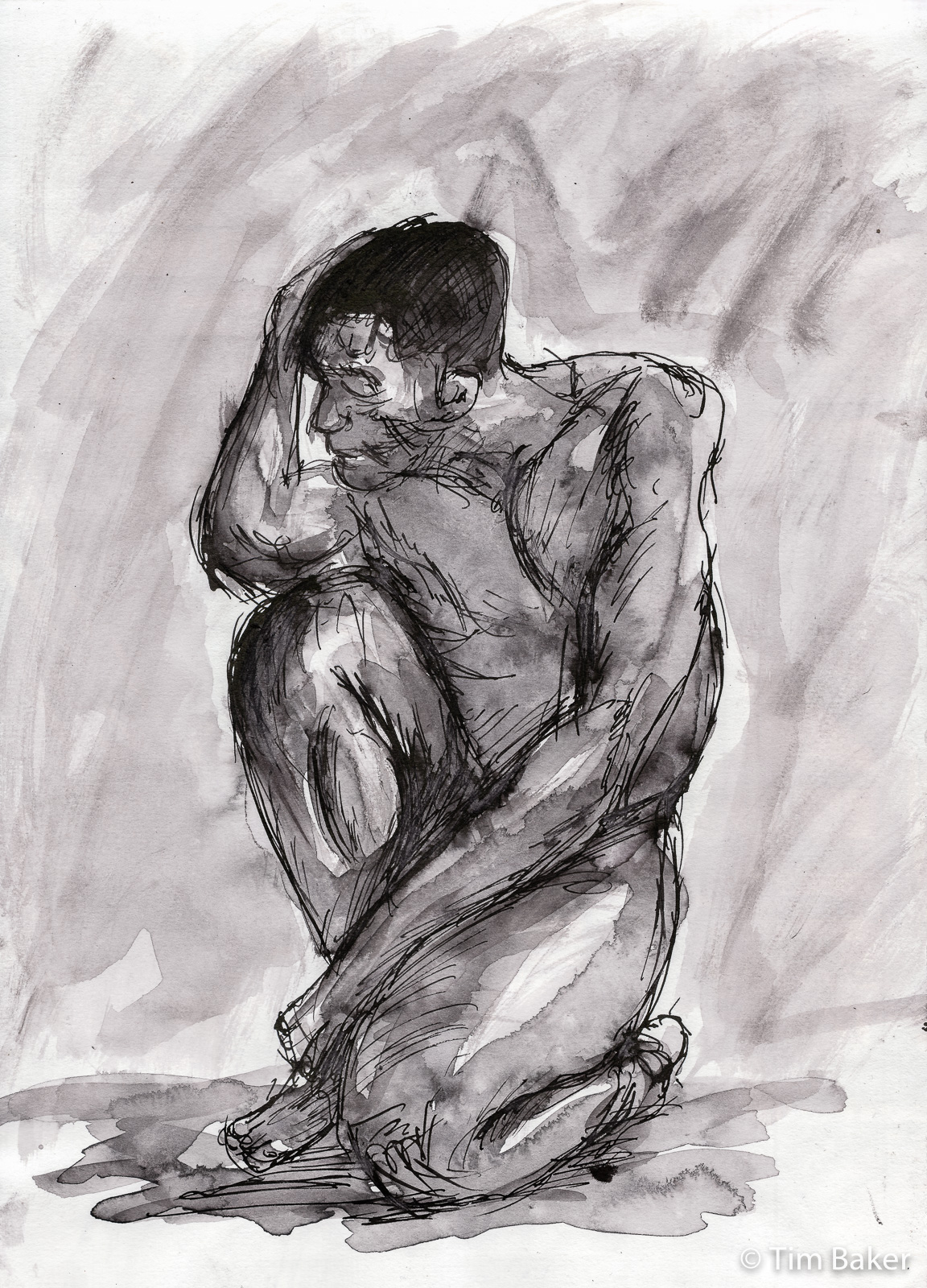 Anxiety, Online Life Drawing #3, Dip pen and fountain pen ink and brush, A4 sketchpad