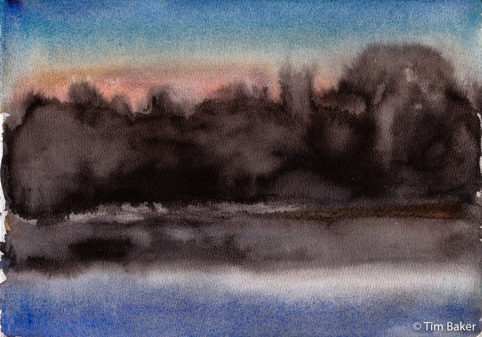 Filter Bed Deep Sunset (Night Series), Watercolour and FP ink, A4 @etchr_lab pad.