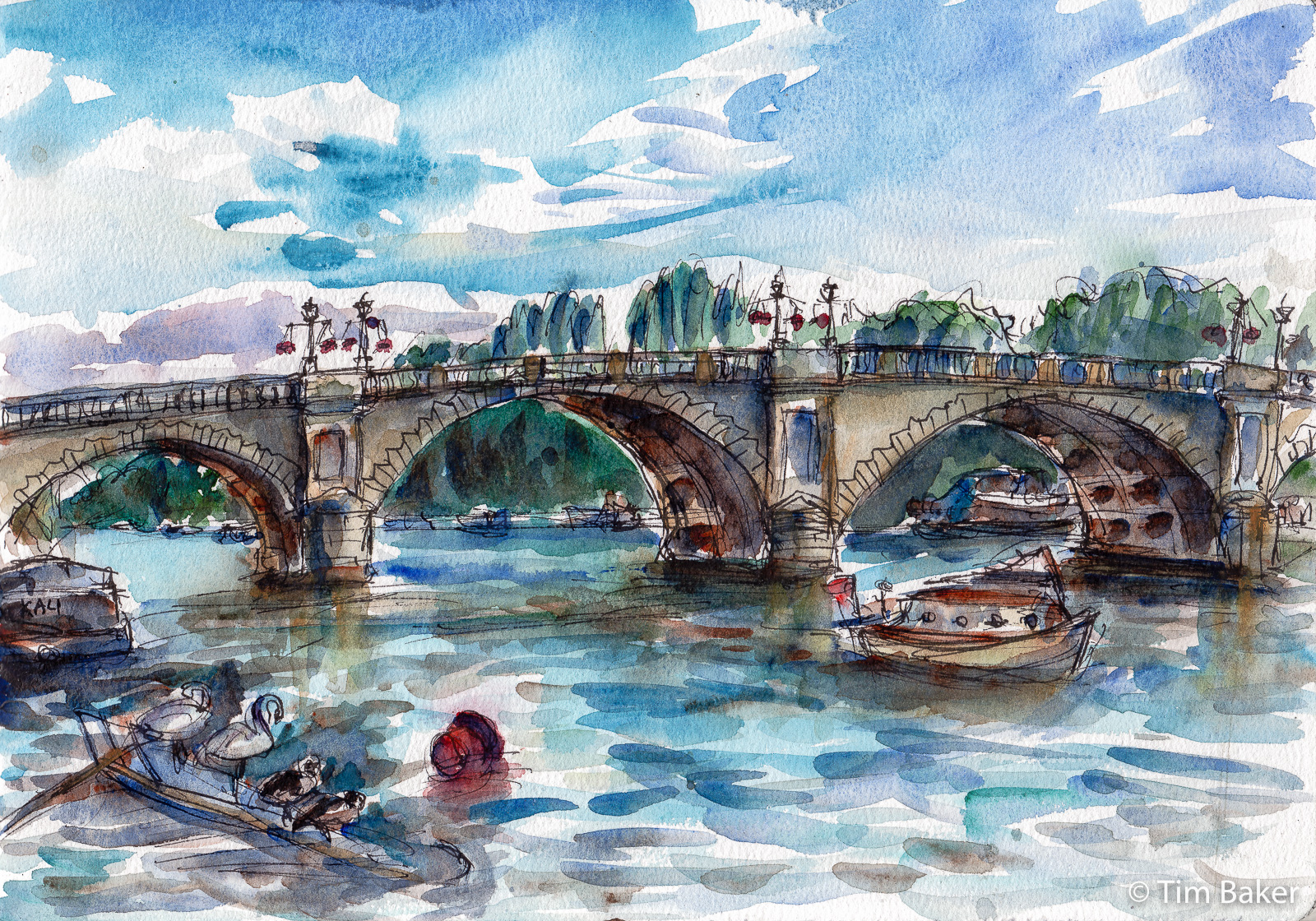 Kingston Bridge, Fountain Pen and Watercolour, A4 @etchr_lab pad.