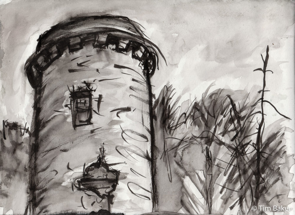 The Tower, Kuretake Brush Pen and wash, A4 sketchbook